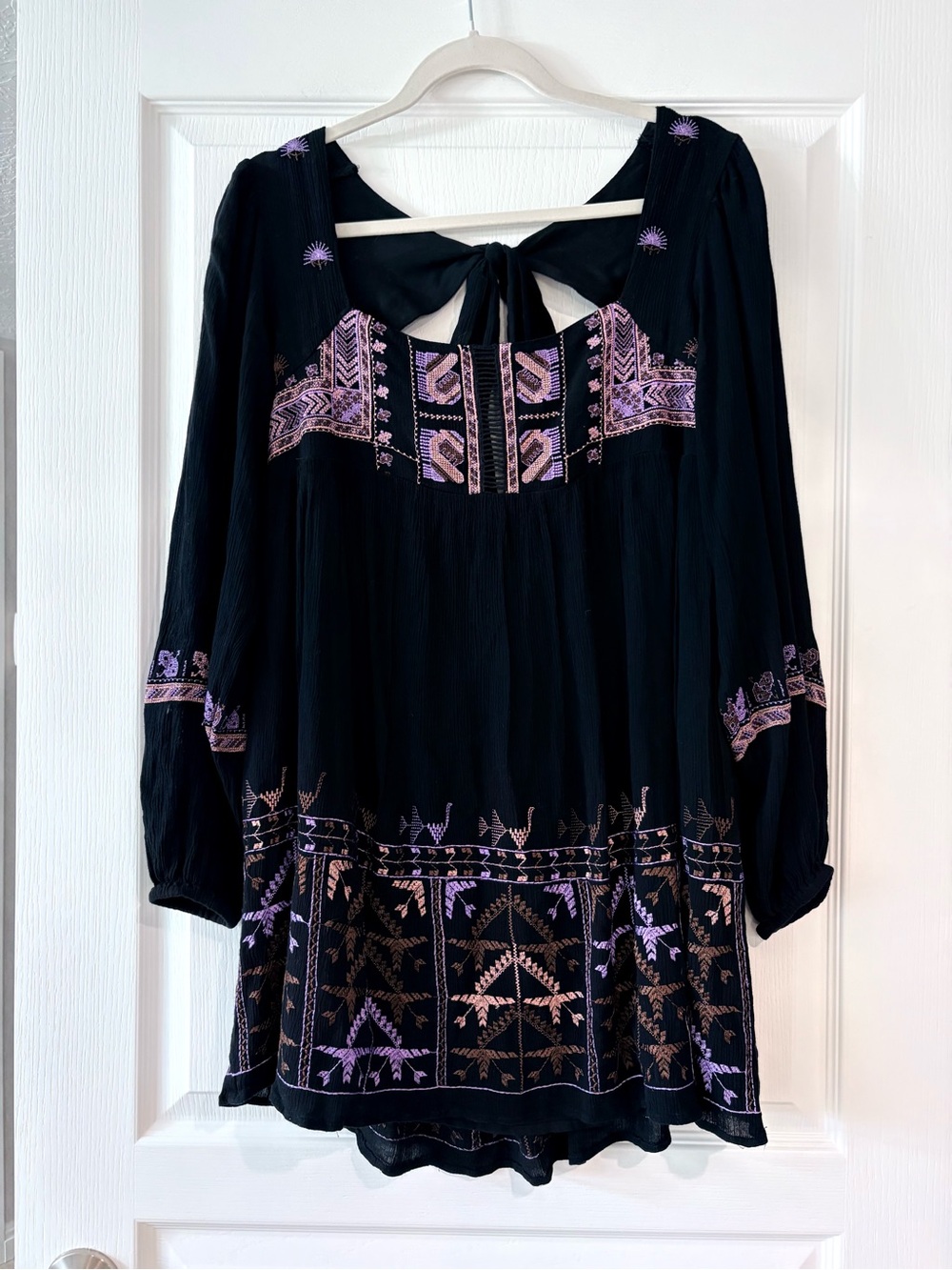 Free People Black Knit Top with Embroidery